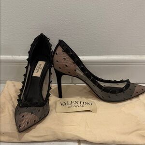 Valentino Black Mesh Rockstud Pointed-Toe Pumps